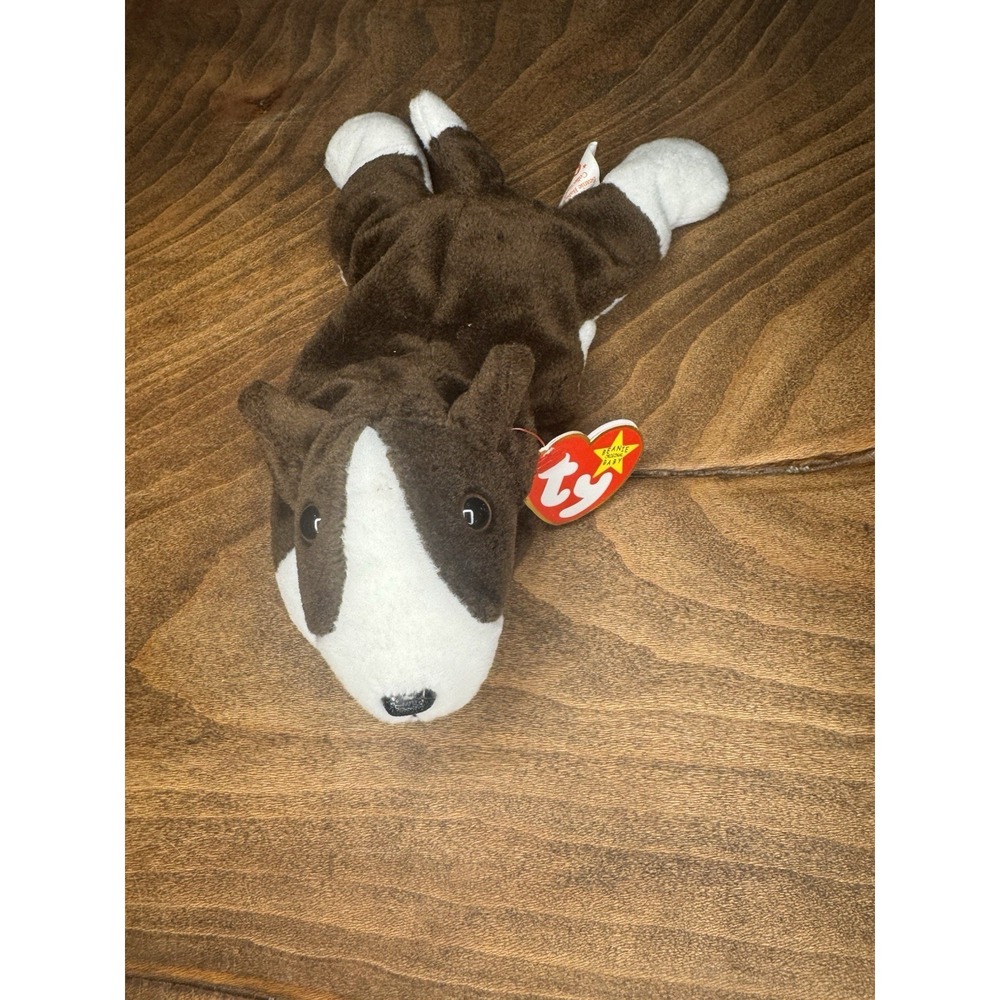 Ty Beanie Baby Bruno Brown Bull Terrier Dog 1997 Retired Rare With Tag Errors